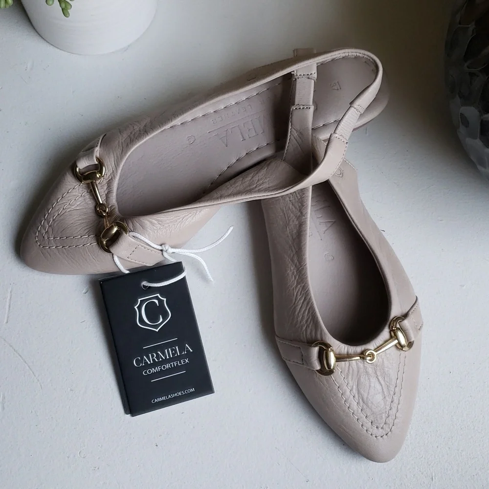 Carmela Women's Chic Beige Pointed Toe Slingback Flat Leather Loafers. NWT - Picture 4 of 14